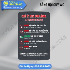 Bảng Nội Quy Khu Vực WC Lịch Sự, Dễ Thương Cho Quán Cafe, Văn Phòng | Alu & Mica In UV Sắc Nét, Kèm Keo 3M Siêu Dính. Đặt Hàng Ngay Giá Xưởng