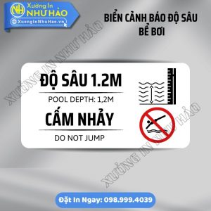 Biển Cảnh Báo Độ Sâu Bể Bơi Tiêu Chuẩn - Mica Alu Theo Yêu Cầu Giá Rẻ