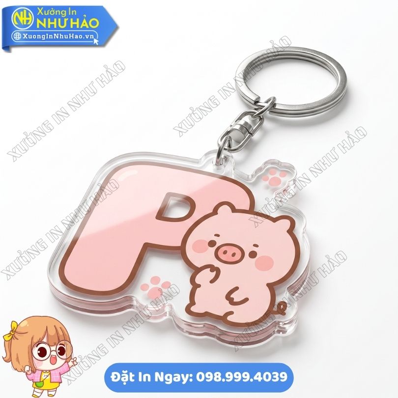 In Móc Khóa Chữ Cái Heo Hồng Dễ Thương Mica trong 2 Mặt (1) In Móc Khóa Chữ Cái Heo Hồng Dễ Thương Theo Yêu Cầu Làm Quà Lưu Niệm Độc Đáo - Móc Khóa Mica Trong Suốt