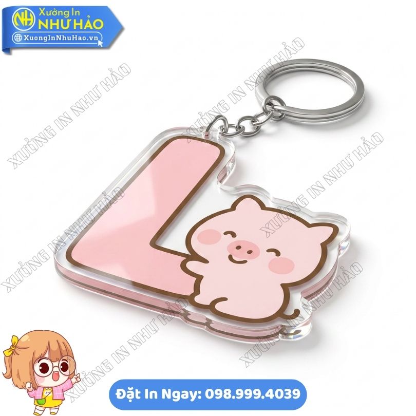 In Móc Khóa Chữ Cái Heo Hồng Dễ Thương Mica trong 2 Mặt (3) In Móc Khóa Chữ Cái Heo Hồng Dễ Thương Theo Yêu Cầu Làm Quà Lưu Niệm Độc Đáo - Móc Khóa Mica Trong Suốt