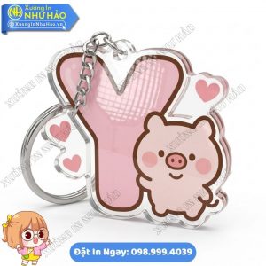 In Móc Khóa Chữ Cái Heo Hồng Dễ Thương Theo Yêu Cầu Làm Quà Lưu Niệm Độc Đáo - Móc Khóa Mica Trong Suốt