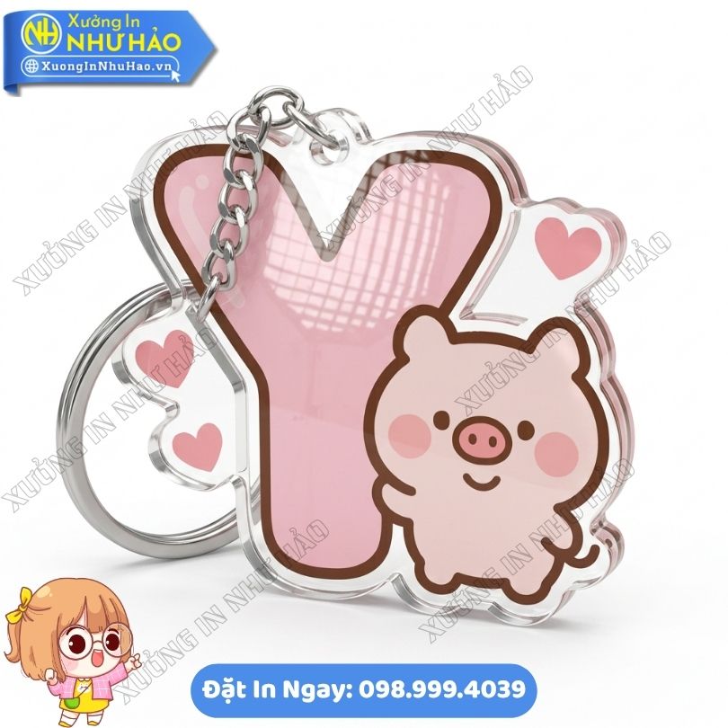 In Móc Khóa Chữ Cái Heo Hồng Dễ Thương Mica trong 2 Mặt (4) In Móc Khóa Chữ Cái Heo Hồng Dễ Thương Theo Yêu Cầu Làm Quà Lưu Niệm Độc Đáo - Móc Khóa Mica Trong Suốt