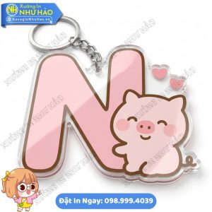 In Móc Khóa Chữ Cái Heo Hồng Dễ Thương Theo Yêu Cầu Làm Quà Lưu Niệm Độc Đáo - Móc Khóa Mica Trong Suốt