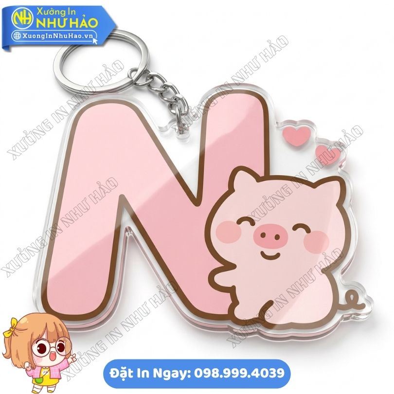 In Móc Khóa Chữ Cái Heo Hồng Dễ Thương Mica trong 2 Mặt (5) In Móc Khóa Chữ Cái Heo Hồng Dễ Thương Theo Yêu Cầu Làm Quà Lưu Niệm Độc Đáo - Móc Khóa Mica Trong Suốt