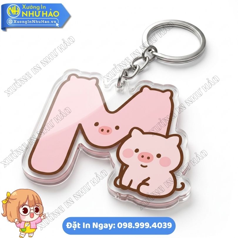 In Móc Khóa Chữ Cái Heo Hồng Dễ Thương Mica trong 2 Mặt (6) In Móc Khóa Chữ Cái Heo Hồng Dễ Thương Theo Yêu Cầu Làm Quà Lưu Niệm Độc Đáo - Móc Khóa Mica Trong Suốt