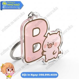 In Móc Khóa Chữ Cái Heo Hồng Dễ Thương Theo Yêu Cầu Làm Quà Lưu Niệm Độc Đáo - Móc Khóa Mica Trong Suốt