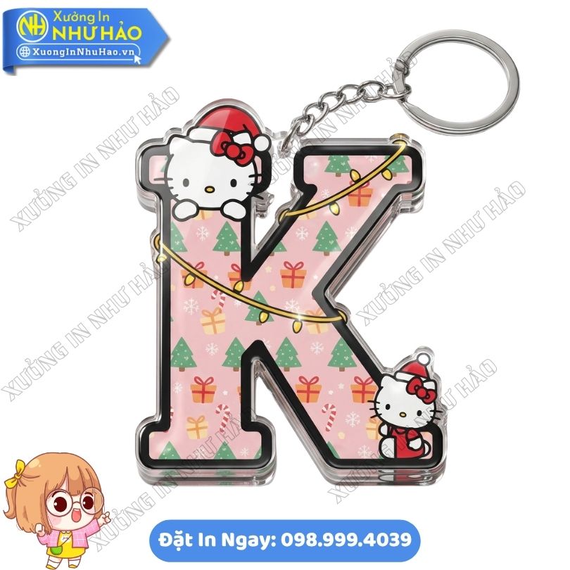 Móc Khóa Bảng Chữ Cái Hello Kitty Giáng Sinh May Mắn (2) Thiết Kế In Móc Khóa Bảng Chữ Cái Hello Kitty Giáng Sinh May Mắn Theo Yêu Cầu Cho Cá Nhân, Doanh Nghiệp Làm Quà Tặng