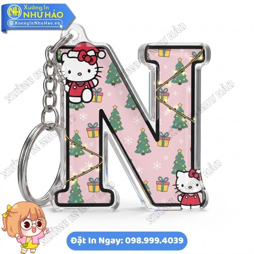 Móc Khóa Bảng Chữ Cái Hello Kitty Giáng Sinh May Mắn (3) Thiết Kế In Móc Khóa Bảng Chữ Cái Hello Kitty Giáng Sinh May Mắn Theo Yêu Cầu Cho Cá Nhân, Doanh Nghiệp Làm Quà Tặng