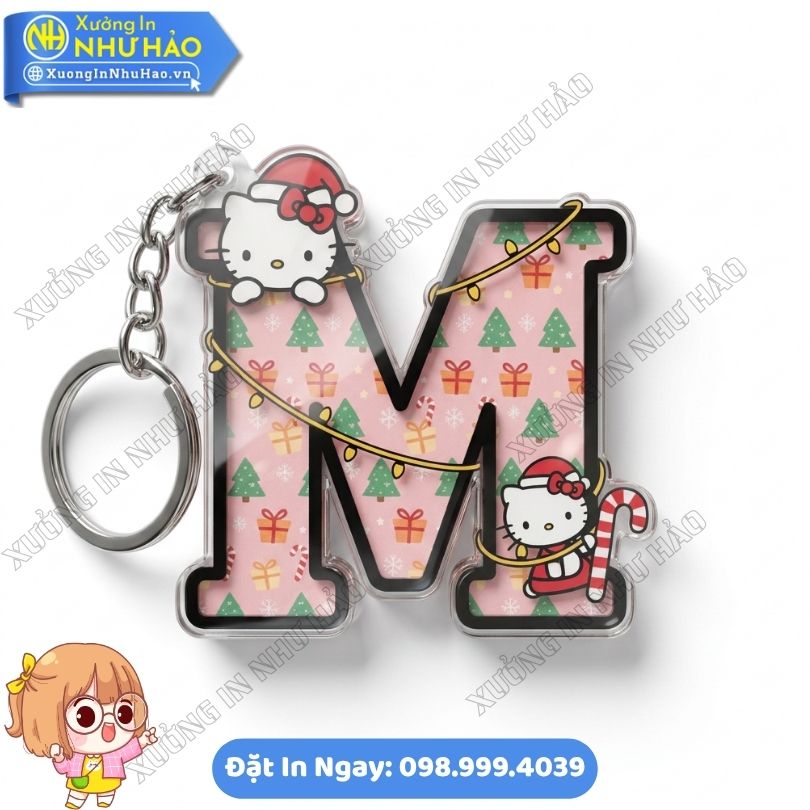 Móc Khóa Bảng Chữ Cái Hello Kitty Giáng Sinh May Mắn (4) Thiết Kế In Móc Khóa Bảng Chữ Cái Hello Kitty Giáng Sinh May Mắn Theo Yêu Cầu Cho Cá Nhân, Doanh Nghiệp Làm Quà Tặng