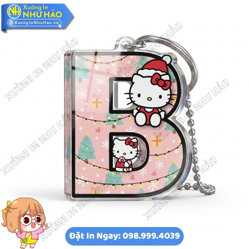 Móc Khóa Bảng Chữ Cái Hello Kitty Giáng Sinh May Mắn (6) Thiết Kế In Móc Khóa Bảng Chữ Cái Hello Kitty Giáng Sinh May Mắn Theo Yêu Cầu Cho Cá Nhân, Doanh Nghiệp Làm Quà Tặng