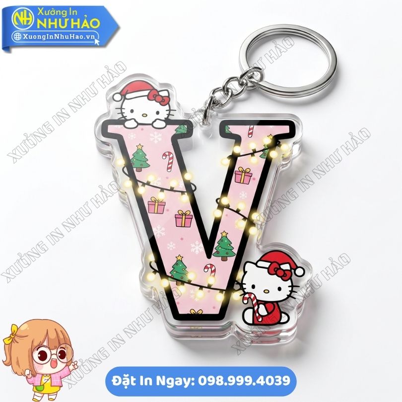 Móc Khóa Bảng Chữ Cái Hello Kitty Giáng Sinh May Mắn (8) Thiết Kế In Móc Khóa Bảng Chữ Cái Hello Kitty Giáng Sinh May Mắn Theo Yêu Cầu Cho Cá Nhân, Doanh Nghiệp Làm Quà Tặng