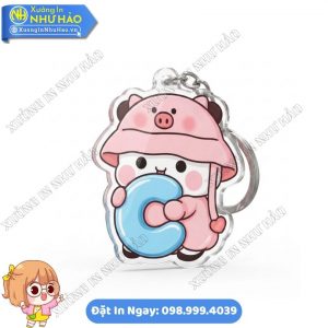 Nhận In Móc Khoá Chữ Cái Bé Heo Hồng Đội Mũ Cute Theo Yêu Cầu Bền Đẹp Làm Phụ Kiện Treo Balo - Quà Tặng Cá Nhân