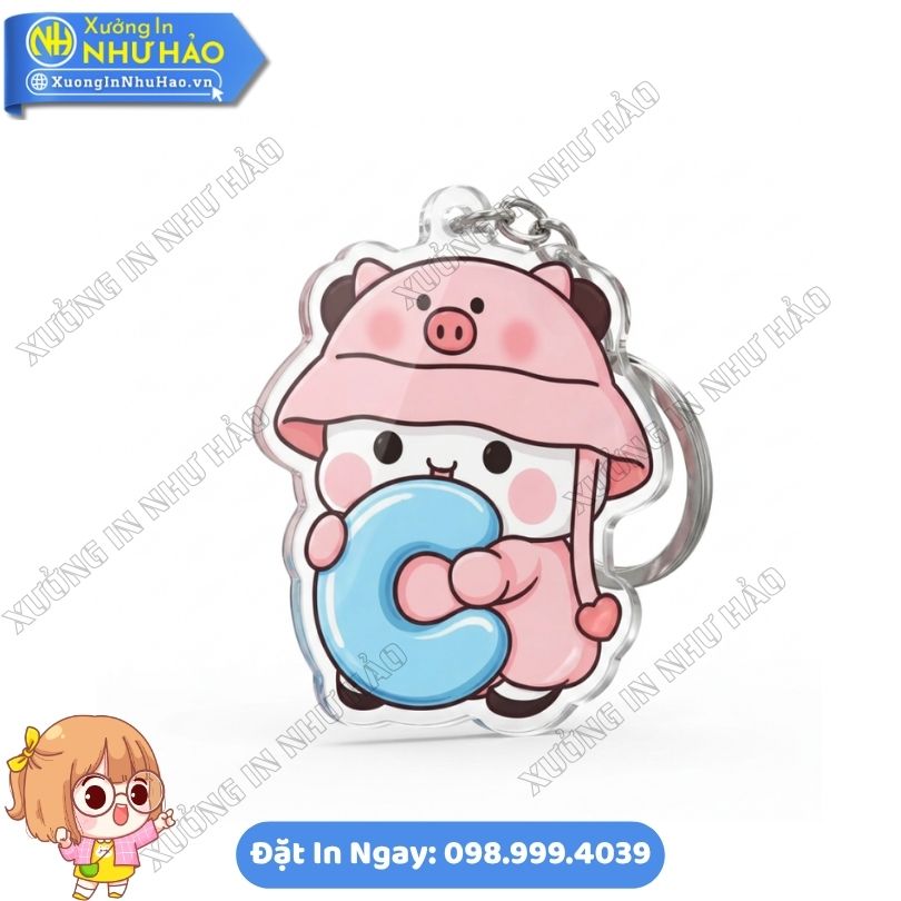 Móc Khoá Chữ Cái Bé Heo Hồng Đội Mũ Cute (2) Nhận In Móc Khoá Chữ Cái Bé Heo Hồng Đội Mũ Cute Theo Yêu Cầu Bền Đẹp Làm Phụ Kiện Treo Balo - Quà Tặng Cá Nhân