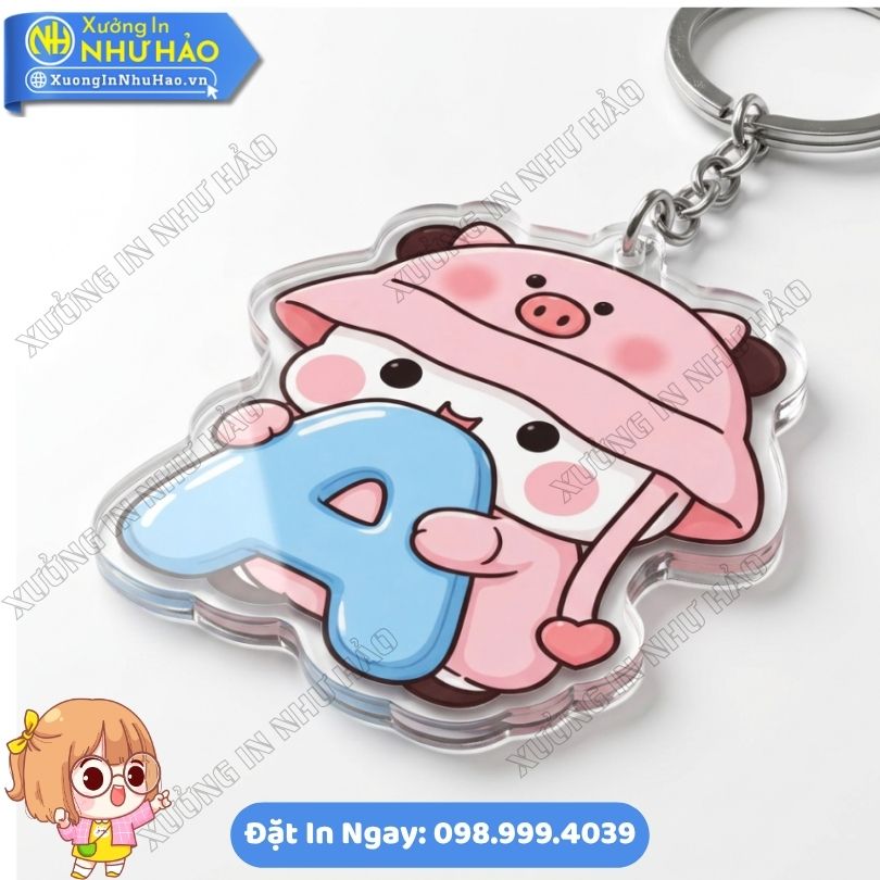 Móc Khoá Chữ Cái Bé Heo Hồng Đội Mũ Cute (3) Nhận In Móc Khoá Chữ Cái Bé Heo Hồng Đội Mũ Cute Theo Yêu Cầu Bền Đẹp Làm Phụ Kiện Treo Balo - Quà Tặng Cá Nhân