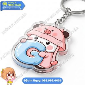 Nhận In Móc Khoá Chữ Cái Bé Heo Hồng Đội Mũ Cute Theo Yêu Cầu Bền Đẹp Làm Phụ Kiện Treo Balo - Quà Tặng Cá Nhân