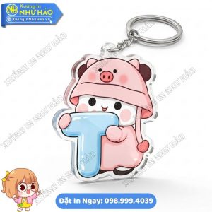 Nhận In Móc Khoá Chữ Cái Bé Heo Hồng Đội Mũ Cute Theo Yêu Cầu Bền Đẹp Làm Phụ Kiện Treo Balo - Quà Tặng Cá Nhân