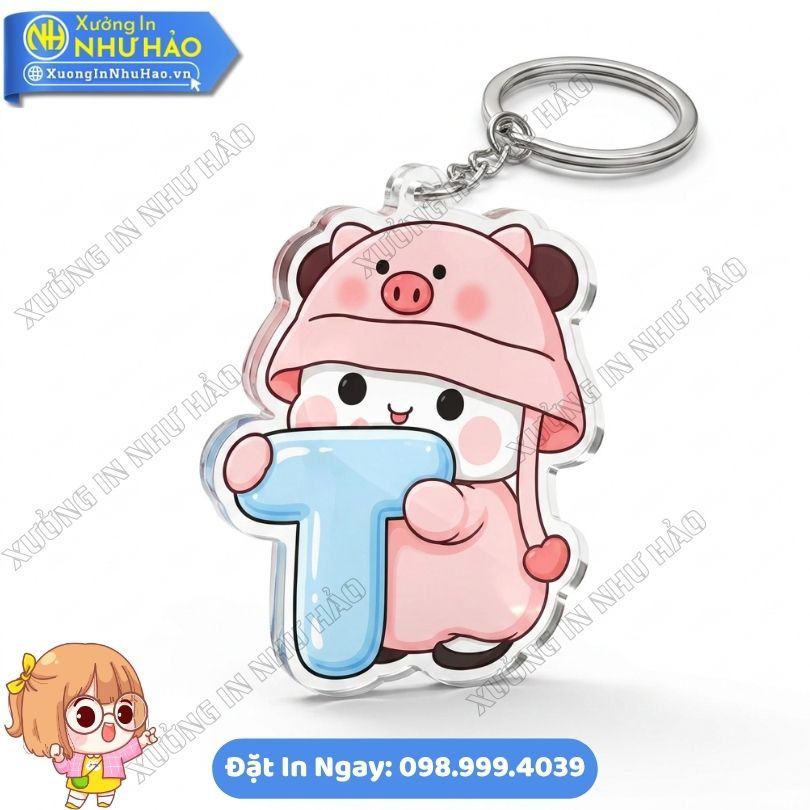Móc Khoá Chữ Cái Bé Heo Hồng Đội Mũ Cute (6) Nhận In Móc Khoá Chữ Cái Bé Heo Hồng Đội Mũ Cute Theo Yêu Cầu Bền Đẹp Làm Phụ Kiện Treo Balo - Quà Tặng Cá Nhân