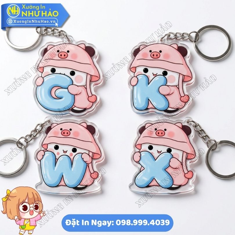 Móc Khoá Chữ Cái Bé Heo Hồng Đội Mũ Cute Nhận In Móc Khoá Chữ Cái Bé Heo Hồng Đội Mũ Cute Theo Yêu Cầu Bền Đẹp Làm Phụ Kiện Treo Balo - Quà Tặng Cá Nhân