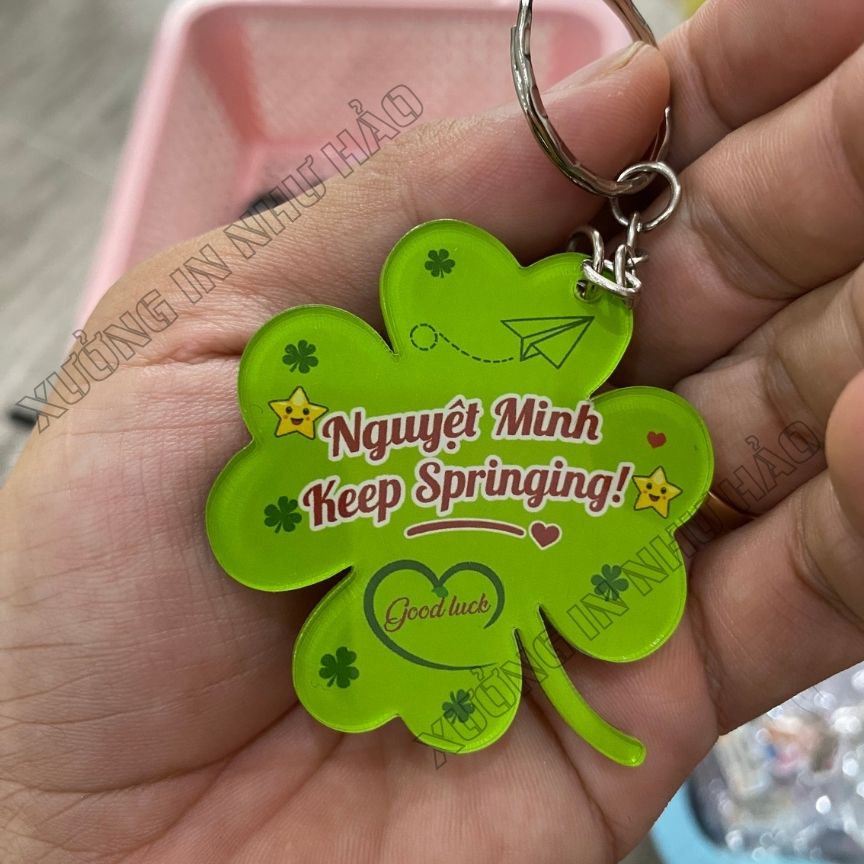 In Móc Khóa Cỏ 4 Lá