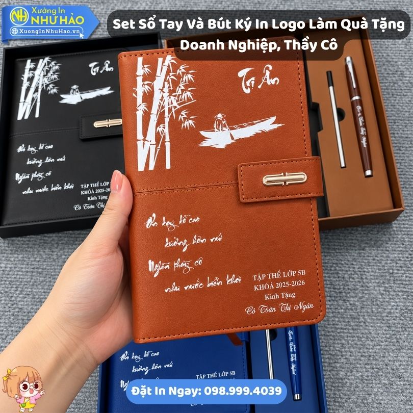 Set So Tay Va But Ky In Logo Lam Qua Tang Doanh Nghiep, Thay Co 5 Set Sổ Tay Và Bút Ký In Logo Làm Quà Tặng Doanh Nghiệp, Thầy Cô Theo Yêu Cầu - Bộ Quà Tặng Tri Ân Đẹp Và Sang Trọng Tại Xưởng In Như Hảo