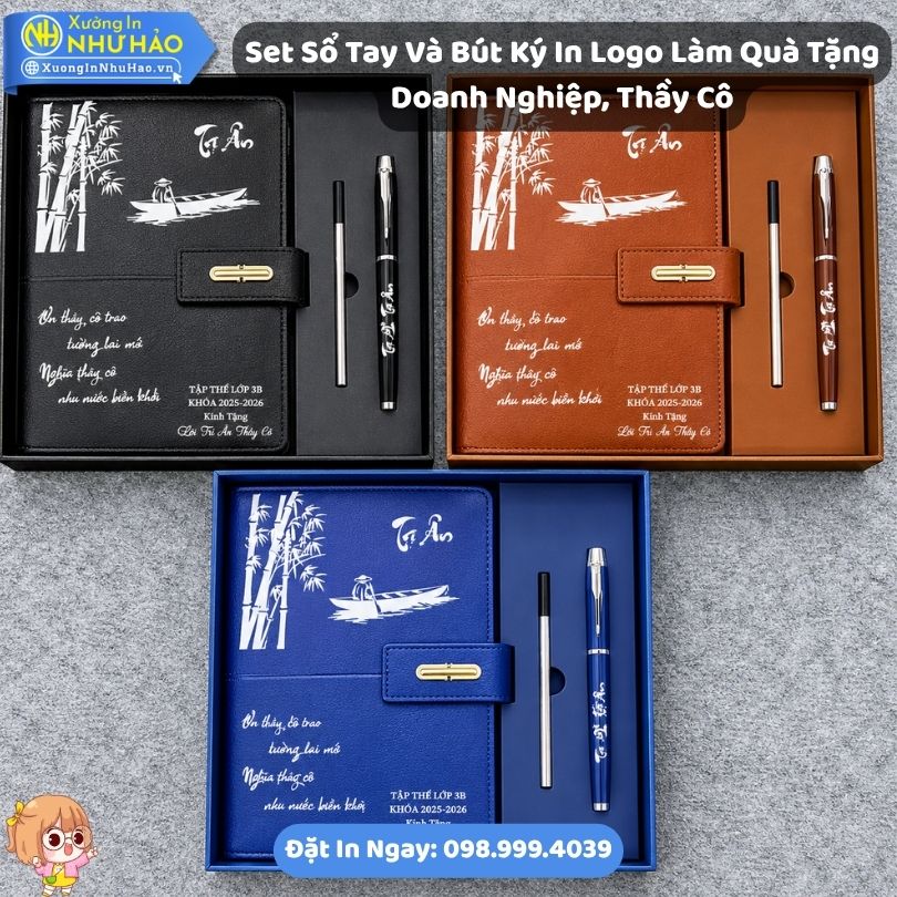 Set So Tay Va But Ky In Logo Lam Qua Tang Doanh Nghiep, Thay Co Set Sổ Tay Và Bút Ký In Logo Làm Quà Tặng Doanh Nghiệp, Thầy Cô Theo Yêu Cầu - Bộ Quà Tặng Tri Ân Đẹp Và Sang Trọng Tại Xưởng In Như Hảo