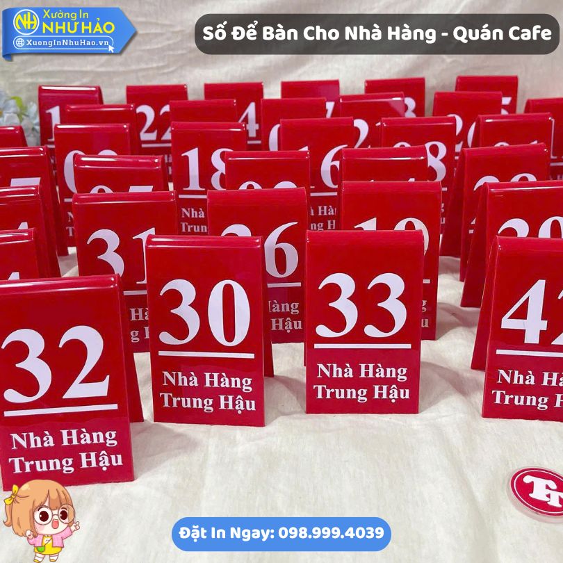 So De Ban Cho Nha Hang Quan Cafe 4 Thẻ Số Bàn Mica Cho Nhà Hàng - Quán Cafe In UV Theo Yêu Cầu Sắc Nét