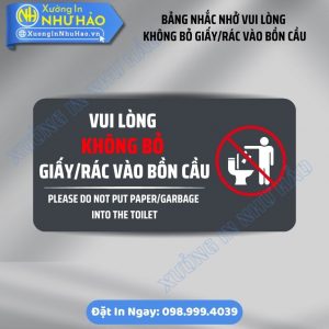 Bảng Nhắc Nhở Vui Lòng Không Bỏ Rác Vào Bồn Cầu Lịch Sự, Hài Hước | Biển Alu, Mica Chống Nước Cho Nhà Hàng. Xưởng Gia Công Giá Rẻ