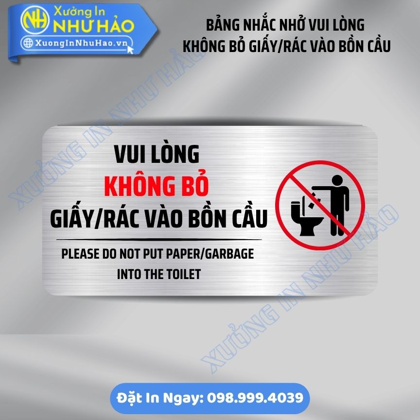 Bảng Nhắc Nhở Vui Lòng Không Bỏ Rác Vào Bồn Cầu