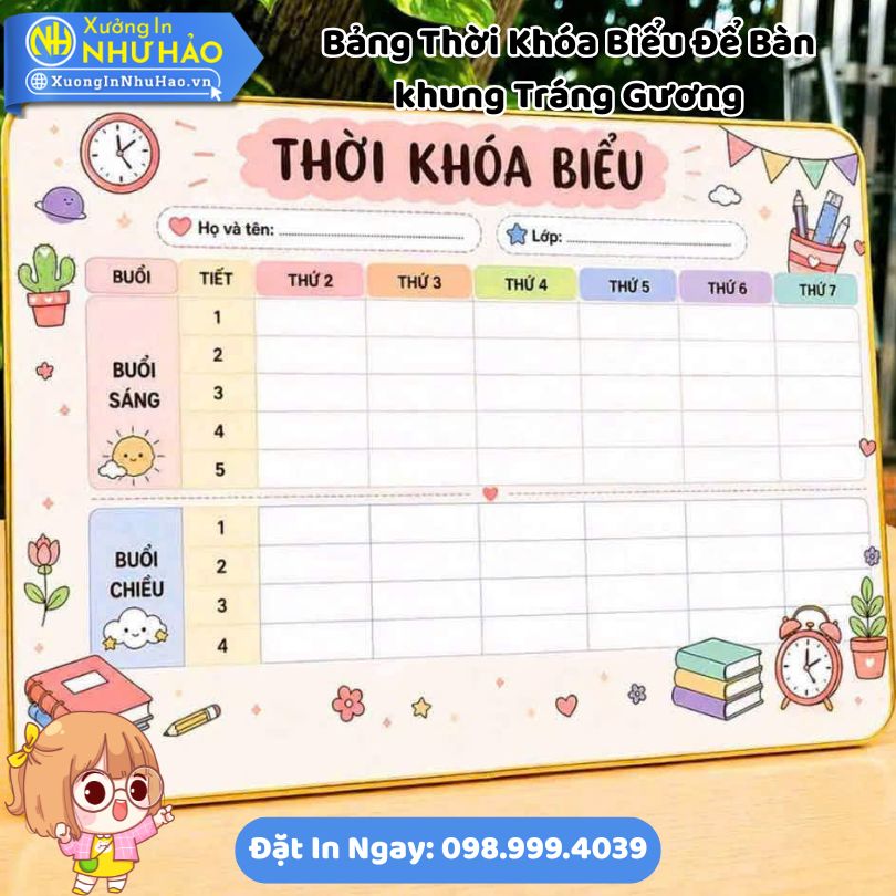 Bang Thoi Khoa Bieu De Ban Trang Guong 10 Bảng Thời Khóa Biểu Để Bàn Tráng Gương (Cán Bóng) In Hình & Tên Bé - Kích Thước 20x30cm, Bền Đẹp, Chống Nước, Dễ Lau Chùi