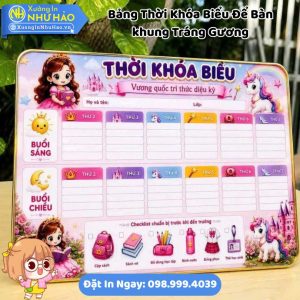 Bảng Thời Khóa Biểu Để Bàn Tráng Gương (Cán Bóng) In Hình & Tên Bé - Kích Thước 20x30cm, Bền Đẹp, Chống Nước, Dễ Lau Chùi