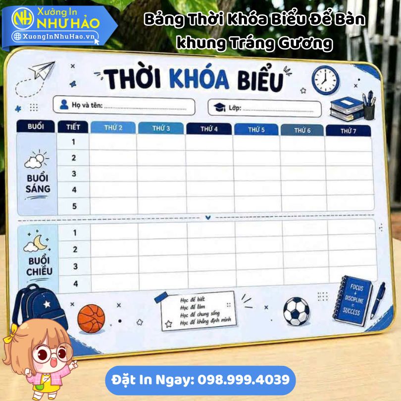 Bang Thoi Khoa Bieu De Ban Trang Guong 9 Bảng Thời Khóa Biểu Để Bàn Tráng Gương (Cán Bóng) In Hình & Tên Bé - Kích Thước 20x30cm, Bền Đẹp, Chống Nước, Dễ Lau Chùi