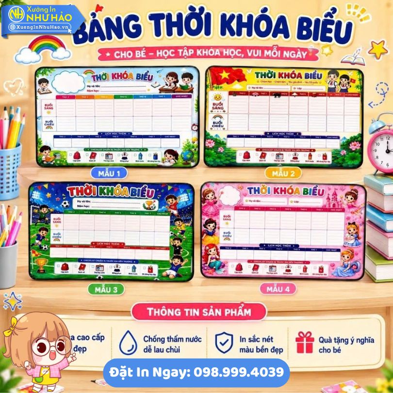 Bang Thoi Khoa Bieu De Ban Trang Guong25 Bảng Thời Khóa Biểu Để Bàn Tráng Gương (Cán Bóng) In Hình & Tên Bé - Kích Thước 20x30cm, Bền Đẹp, Chống Nước, Dễ Lau Chùi